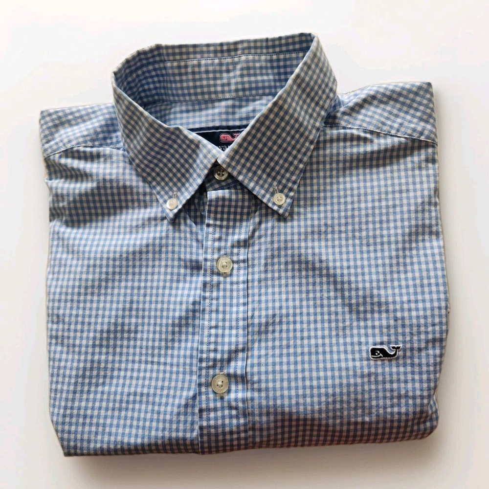 Vineyard Vines Mens Whale Shirt Large Slim Fit Button Down Checkered Logo